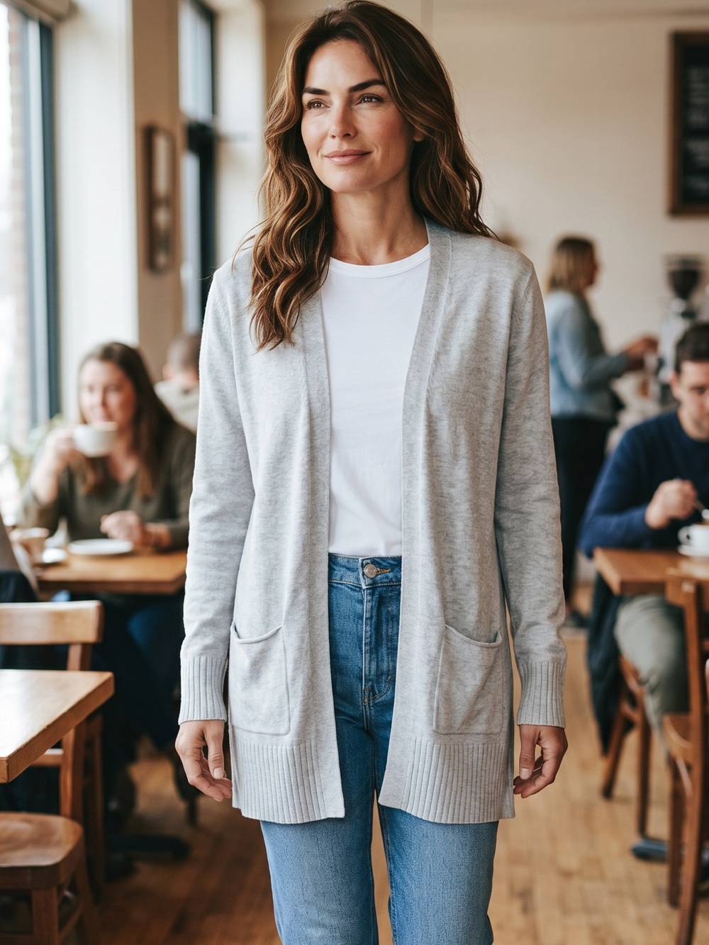 Women's Gray Open Front Cardigan Sweater